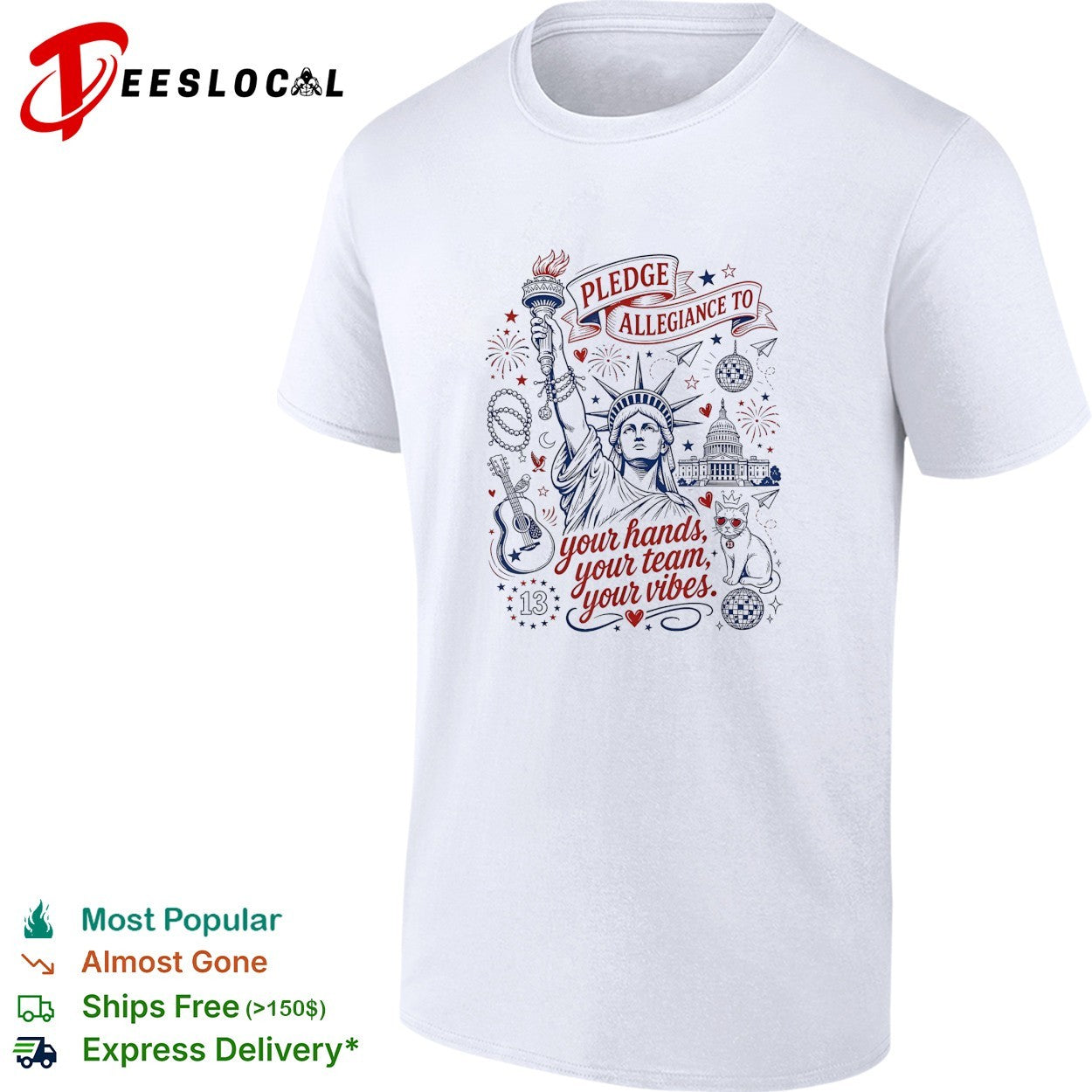 Statue of Liberty pledge allegiance crescent moon star white shirt