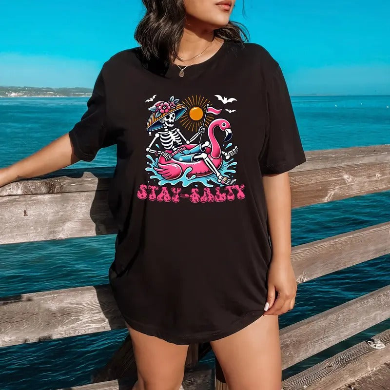 Stay Salty Tee, Salty Skeleton T Shirt, Beach Tee, Salty T Shirt, Funny Skeleton Beach Tee, Funny Beach Skeleton Shirt,...