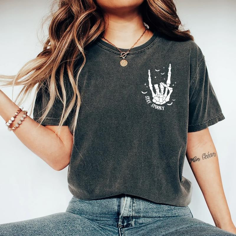 Stay Spooky Comfort Colors T-shirt, Halloween Shirt, Spooky Season Tee, Womens Halloween, Skeleton Hand, Fall Shirt...