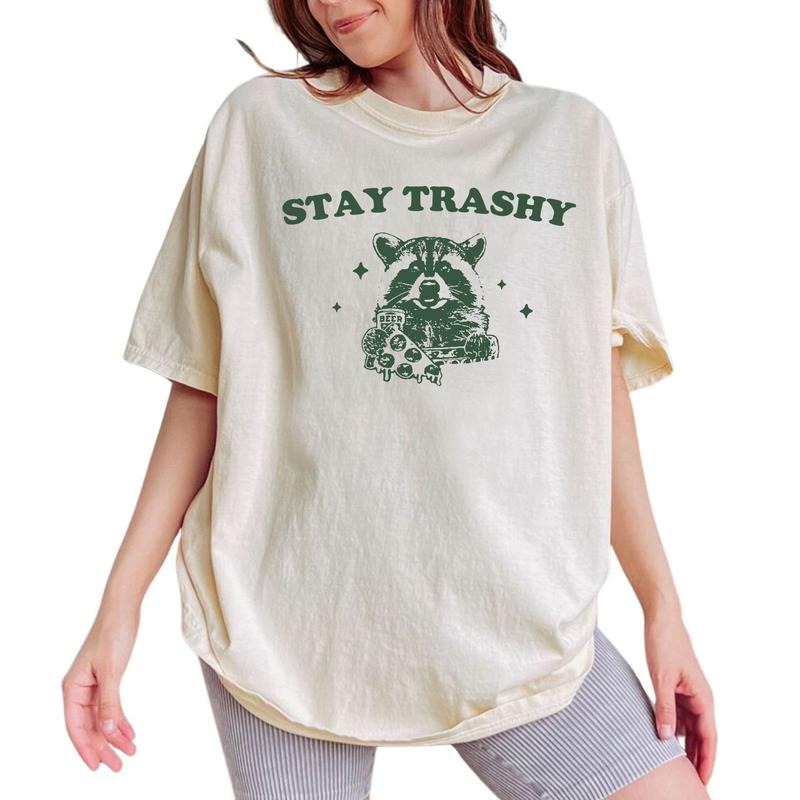 Stay Trashy Tee, Trash Panda Graphic Tee Women, Raccoon Printed Women Tops, Unisex Vintage Shirt, Meme T-shirt, Comfy...