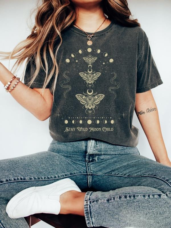 Stay Wild Moon Child Shirt Comfort Colors Shirt Whimsigoth Shirt Moon Phase Shirt Moth Shirt Snake T-Shirts, Hoodie, Sweatshirt