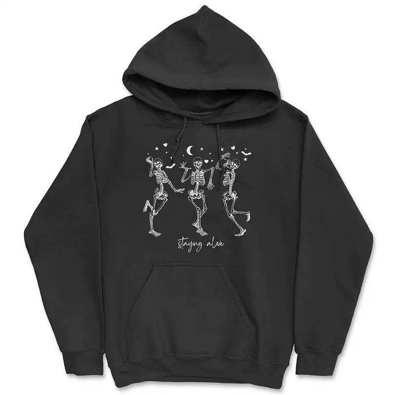 Staying Alive Skeleton Hoodie - Funny Halloween Sweatshirt Shirt | PrintMintTees.com