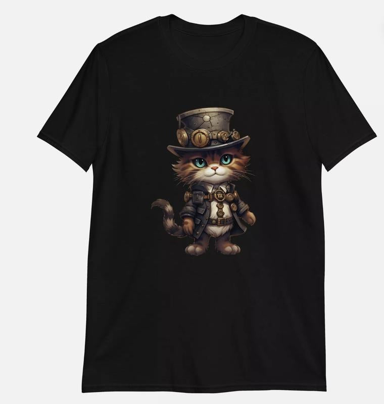 Steampunk Cat The Anime Elegance T-Shirt Menswear Top Underwear Man T-Shirt Crewneck Round Neck Shortsleeve Hoodie Sweatshirt