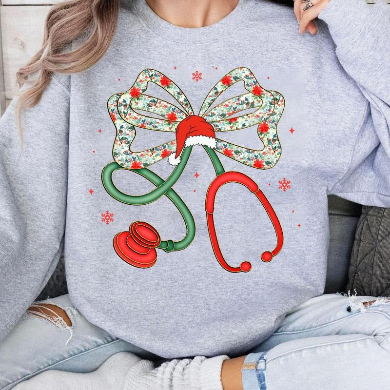 Stethoscope Christmas Nurse Sweatshirt and T-Shirt, Holiday Nurse Life Shirt Design, Cute Nurse Christmas Sublimation,...
