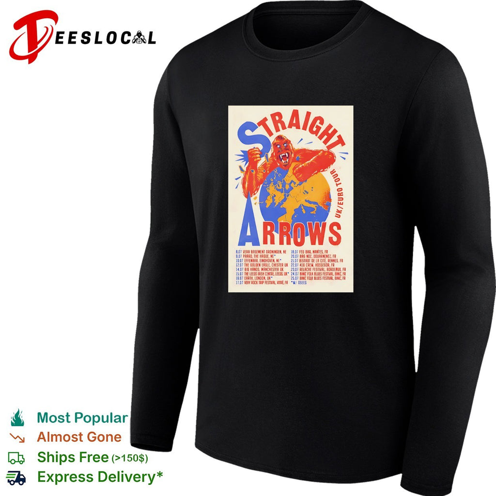 Straight Arrows UK Euro tour gorilla map vintage shirt
