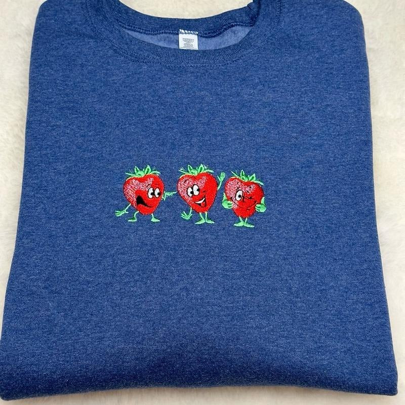 Strawberries Embroidered Crewneck Sweatshirt Shirt Hoodie | PrintMintTees.com