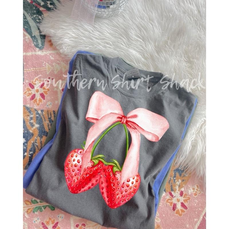 Strawberry Bow Cherry Stem T shirt  | Pepper comfort colors t shirt top Hoodie Sweatshirt | PrintMintTees.com