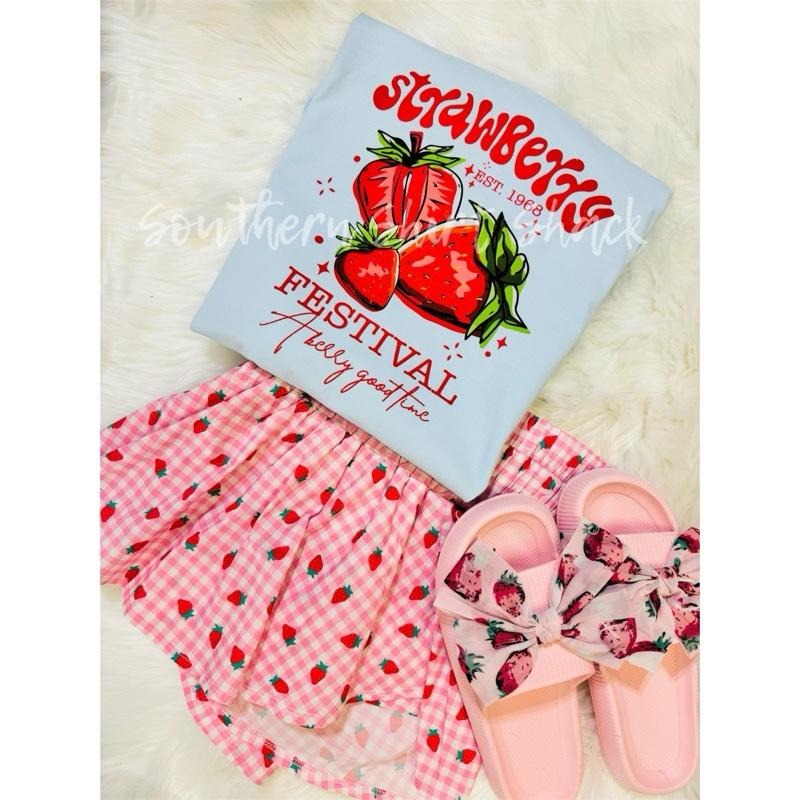 Strawberry Festival Graphic Tee | Light Blue comfort colors t shirt | Strawberry Girly Graphic Tee Hoodie Sweatshirt