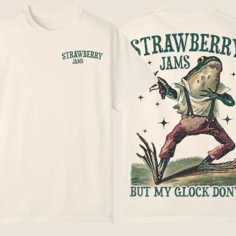 Strawberry Jams But My Don't Vintage Graphic T-Shirt, Frog Shirt, Oversized Shirt, Gift, Oversized T-Shirt Classic Cotton...