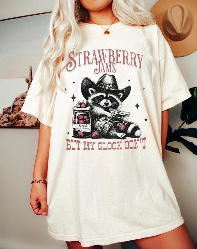 Strawberry Jams But My Glock Don't Funny Raccoon Shirt, Raccoon Meme Tee Hoodie Sweatshirt | PrintMintTees.com