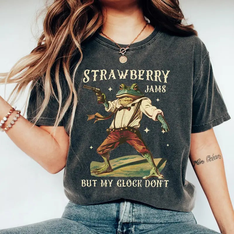 Strawberry Jams But My Glock Don't Shirt , Funny Frog Shirt, Funny Meme Shirt, Gift for Her, Gift for Him Hoodie Sweatshirt