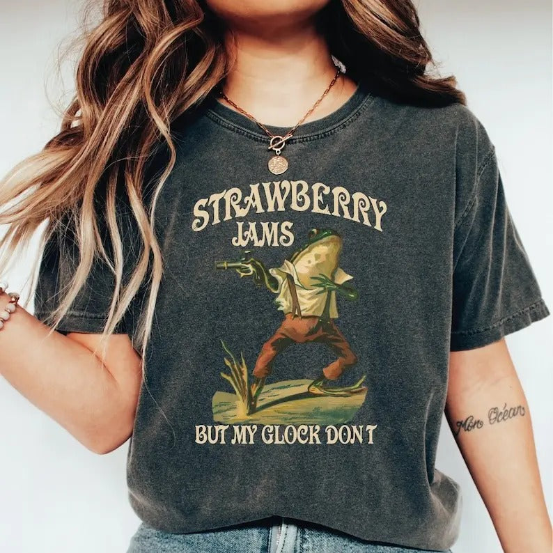 Strawberry Jams But My Glock Don't Shirt ,Funny Frog Shirt, Funny Meme Shirt LS838 Hoodie Sweatshirt | PrintMintTees.com