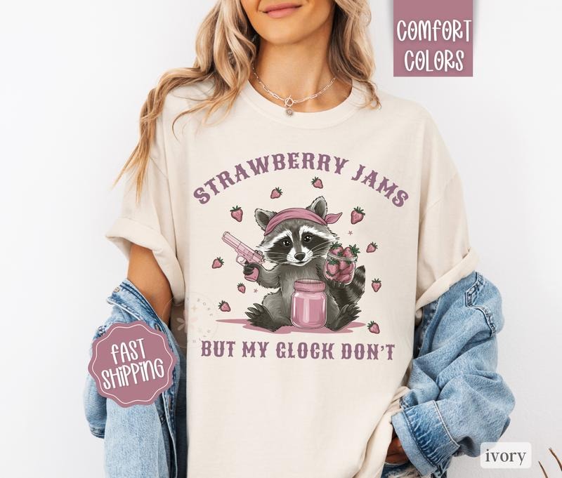 Strawberry Jams Comfort Colors Shirt, Funny Raccoon Tshirt, Women's Tee Hoodie Sweatshirt | PrintMintTees.com