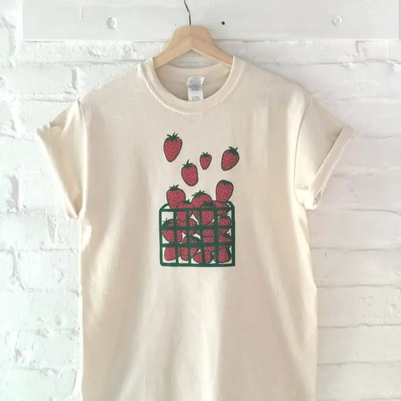 Strawberry Shirt, Screen Print T-Shirt Sweatshirt Hoodie, Graphic Tee, Foodie Clothing Gift | PrintMintTees.com