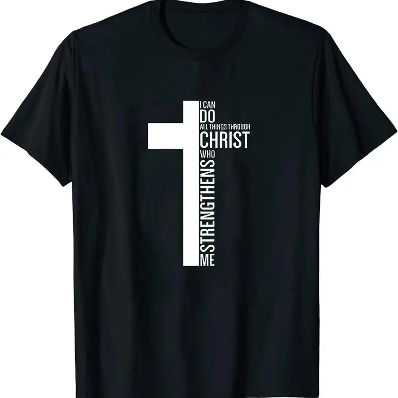 Strengthens Me Cross T-Shirt Cotton Tee Earthy Black Women Outfits Hoodie Sweatshirt | PrintMintTees.com
