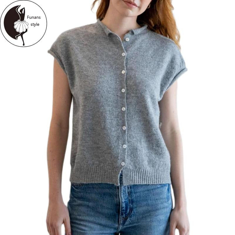 Women Basic Knit T-Shirt Casual Solid Color/Stripe Print Button up Short Sleeve Tops for Streetwear Hoodie Sweatshirt