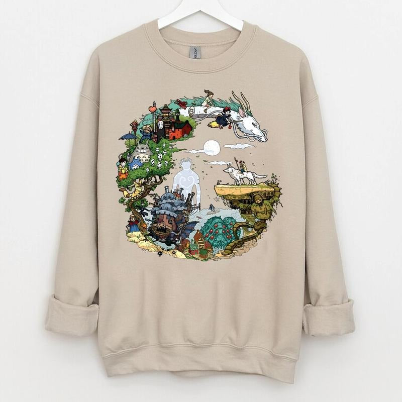 Studio Ghibli Movies Sweatshirt, Howls Moving Castle, Spirited Away, The Boy and the Heron, Hayao Miyazaki, Ghibli Totoro...