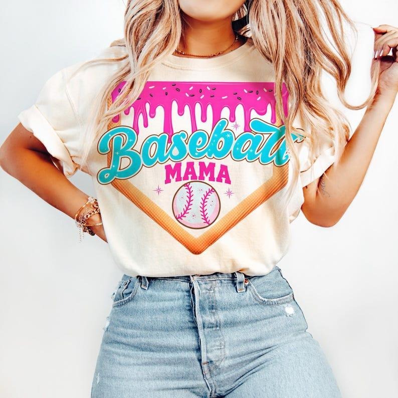 Stylish Baseball Ice Cream Print Shirt, Sport Mom Game Day Essential, shirt for women Hoodie Sweatshirt | PrintMintTees.com