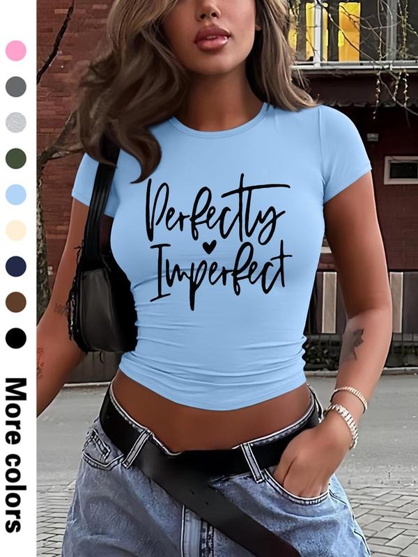 Stylish Casual Fitted Cropped T-Shirt for Women, Letter Print Short Sleeve Design, 9 Color Options for All Seasons Hoodie...