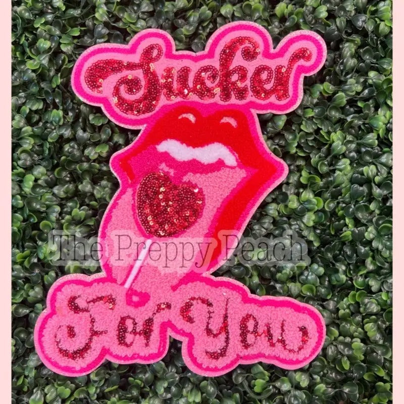 Sucker for You Valentine Chenille Patch | Chenille Patch | T Shirt Patch | Iron On Patch Hoodie Sweatshirt