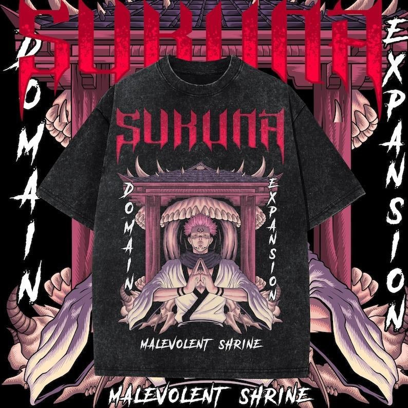 Sukuna One-Sided Design Heavy Oversized Dyenomite Mineral Wash T-Shirt Unisex Anime T-Shirt Streetwear & Gym Style Hoodie...