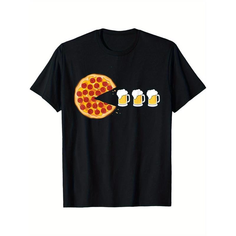 Summer Comfortable Casual Short Sleeve Pepperoni Pizza Chomping Draft Beer Funny Pizza T-Shirt Made in USA Hoodie Sweatshirt