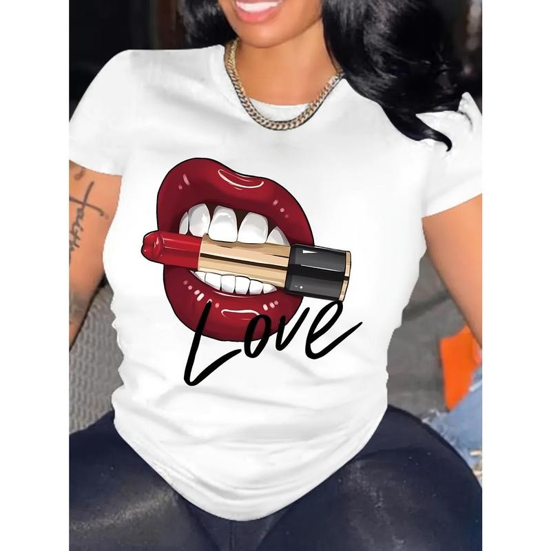 Vacation Style 2025 Spring/Summer Lip Graphic Print Women's Short Sleeve T-Shirt tops for women Hoodie Sweatshirt