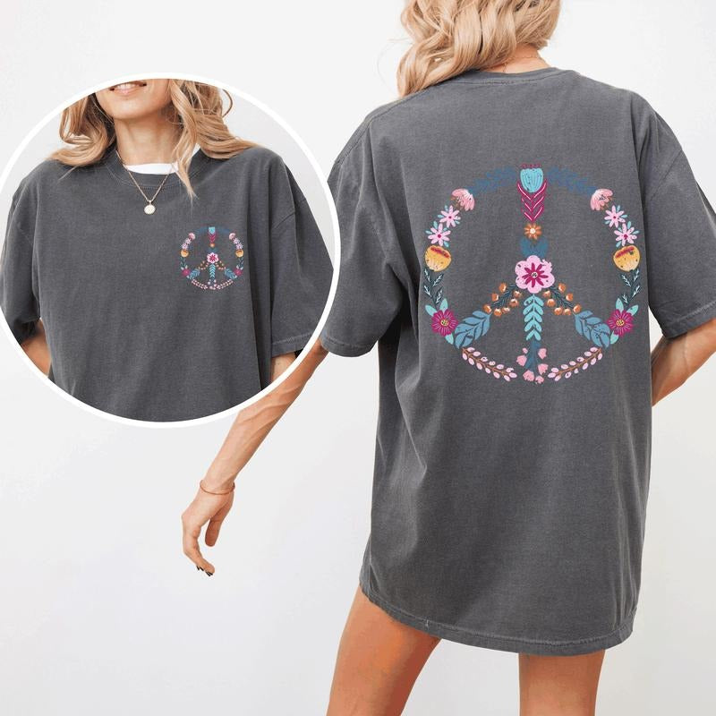 Summer Peace, Floral, Flowers, Beach, Positivity, Front and Back, Comfort Colors T-Shirt, Women's Comfort Colors Tee...