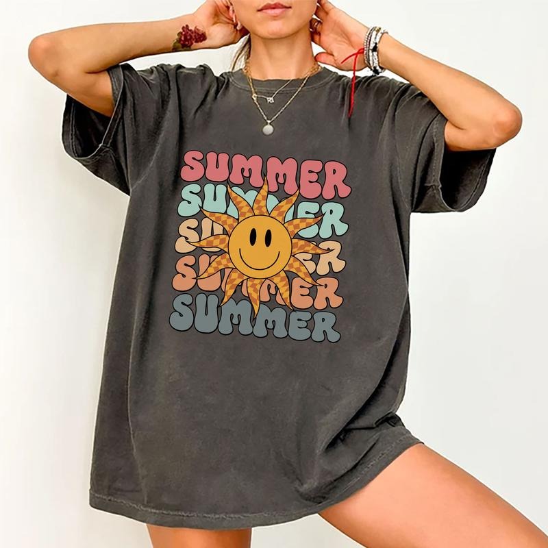 Summer Shirt, Retro Sunny Graphic Tee Women, Checkered Sunshine Shirt, Mom Summer Outfits, Summer Lover Shirt For Women,...