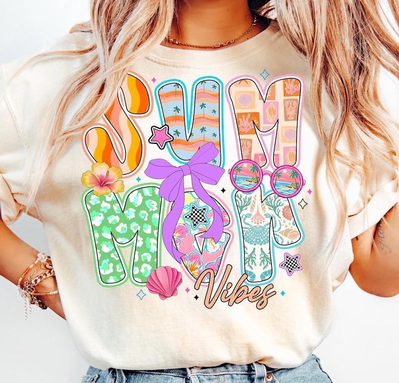 Summer Vibes Beach Tropical Retro Ocean Aesthetic Coquette T-Shirt Hoodie Sweatshirt | PrintMintTees.com