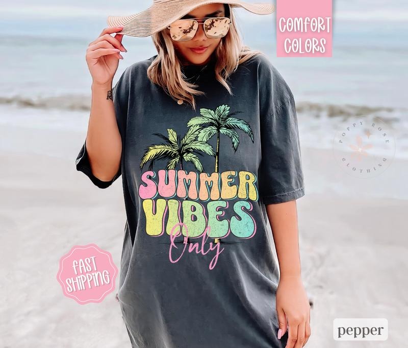 Summer Vibes Shirt Comfort Colors, Oversized Graphic Women's Beach Tee, Swimsuit Cover Hoodie, Sweatshirt | PrintMintTees.com