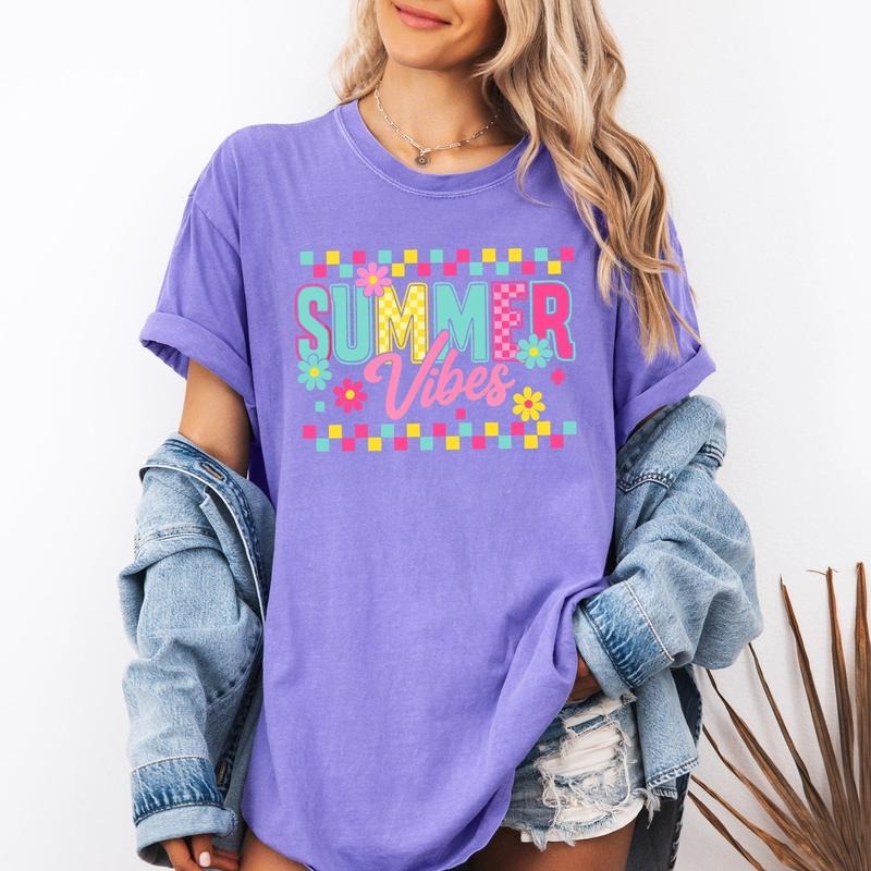 Summer Checkered Retro Yellow Flowers Floral Comfort Colors Comfort Colors T-Shirts, Hoodie, Sweatshirt