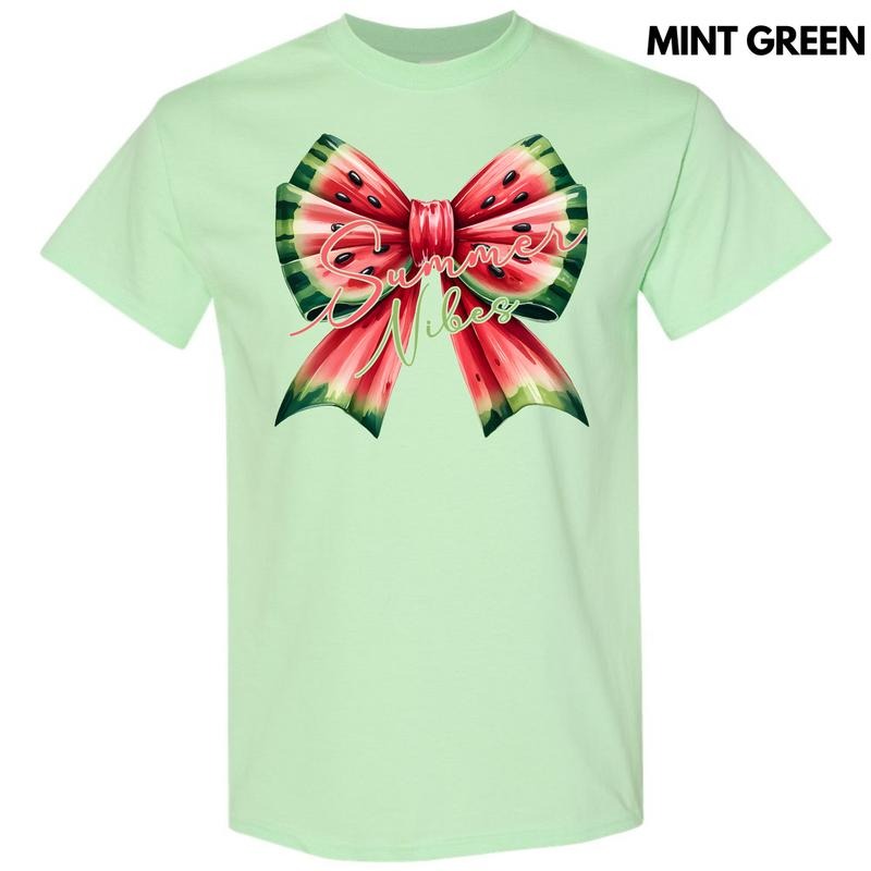 Summer Watermelon Bow Gildan Short Sleeve T-Shirt 'NLB' Hoodie Sweatshirt | PrintMintTees.com