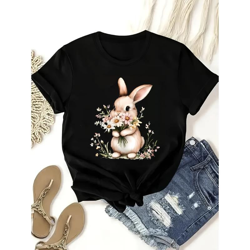 Women's Easter Bunny Graphic T-Shirt, Casual Crew Neck Short Sleeve Top for Spring/Summer style 02 Hoodie Sweatshirt