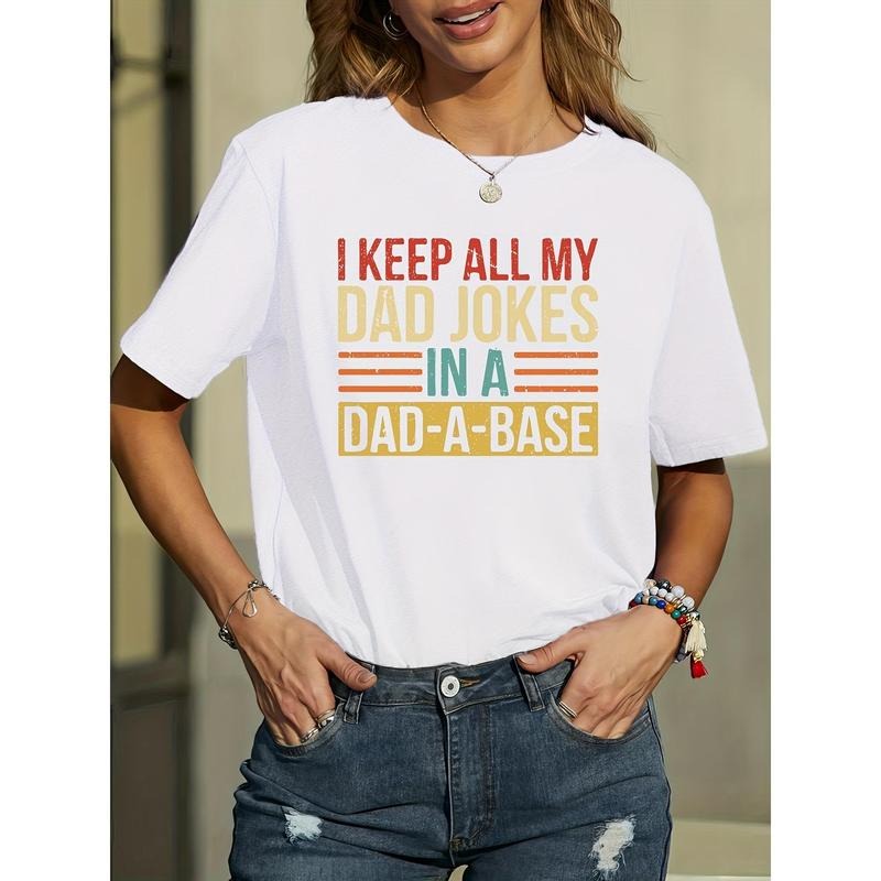 Women'S Casual Pattern T-Shirt- 'I Put All My Dad'S Jokes in Dad'S Base' Printed Short Sleeve Round Neck T-Shirt, Black...