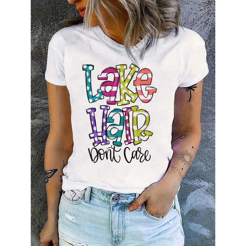1pc Women's "Lake Hair Don't Care" Graphic Tee