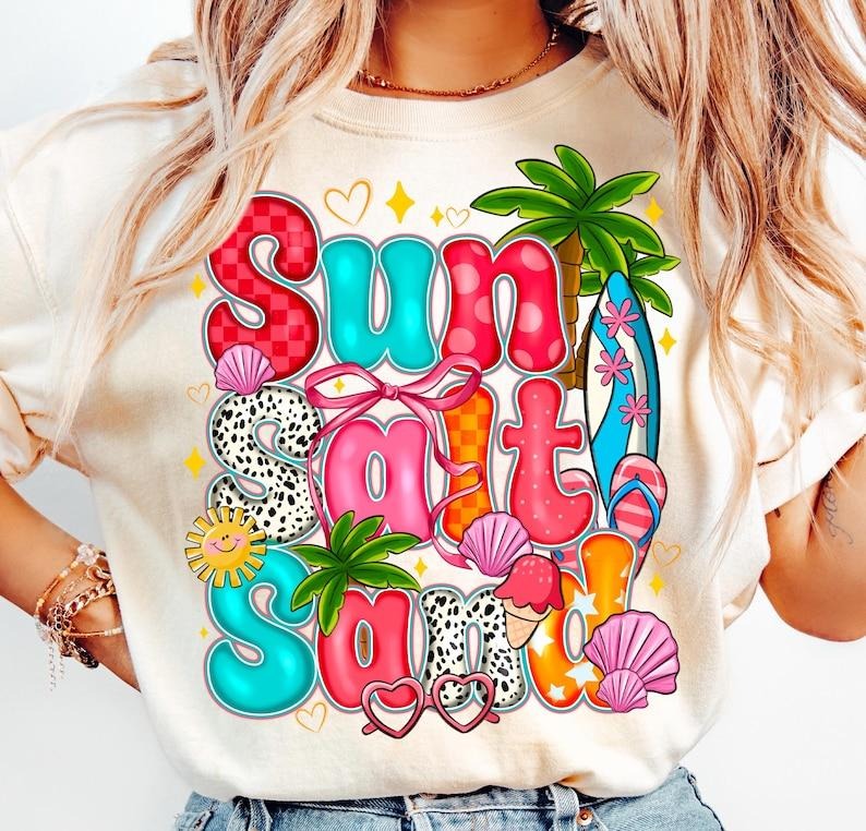 Sun Salt Sand Retro Beach Checkered Summer Beach Vibes Shirt T-Shirt Hoodie Sweatshirt | PrintMintTees.com
