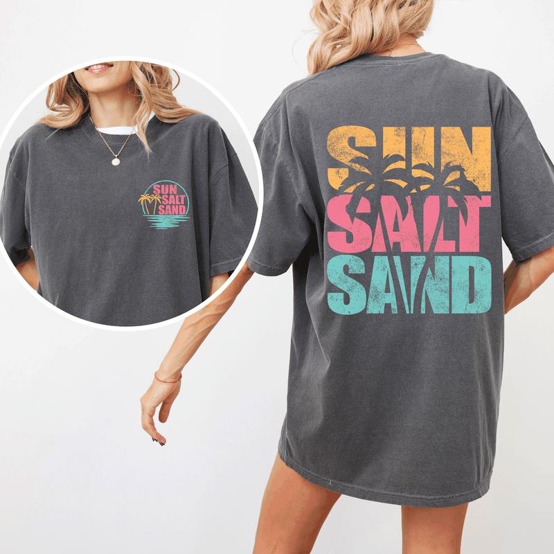Sun Salt Sand Palm Trees Beach Summer Front Back Comfort Colors Comfort Colors T-Shirts, Hoodie, Sweatshirt