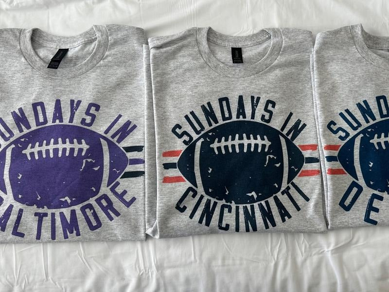Sundays In Your City Football T Shirt - Ash Gray, S-5XL, 8 oz., 50% Cotton, 50% Polyester