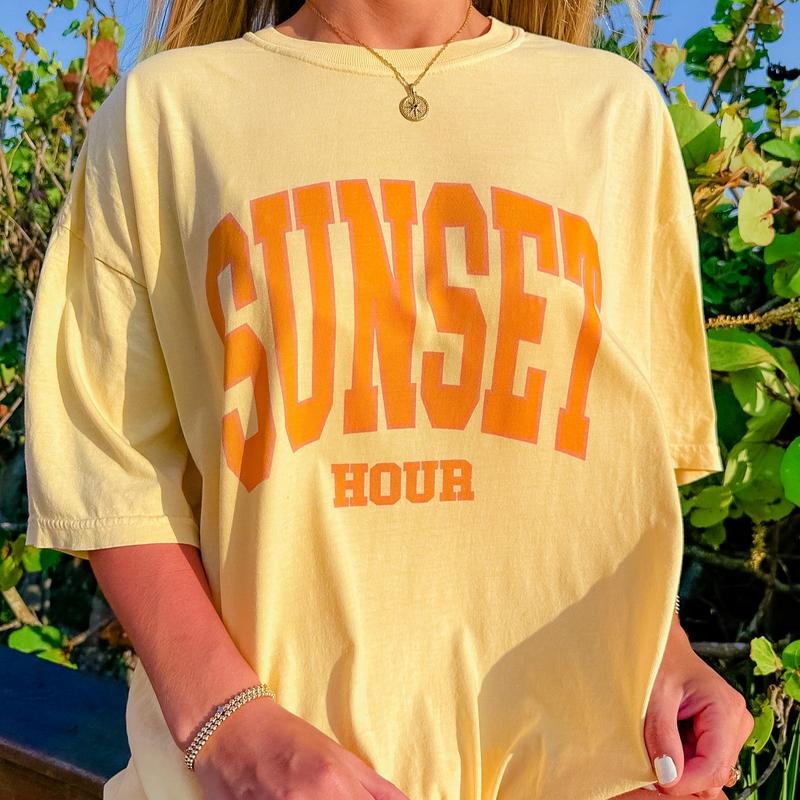 Sunset Hour Shirt, Comfort Cotton Womenswear Fabric Top Oversized Underwear Women Tshirt Hoodie Sweatshirt