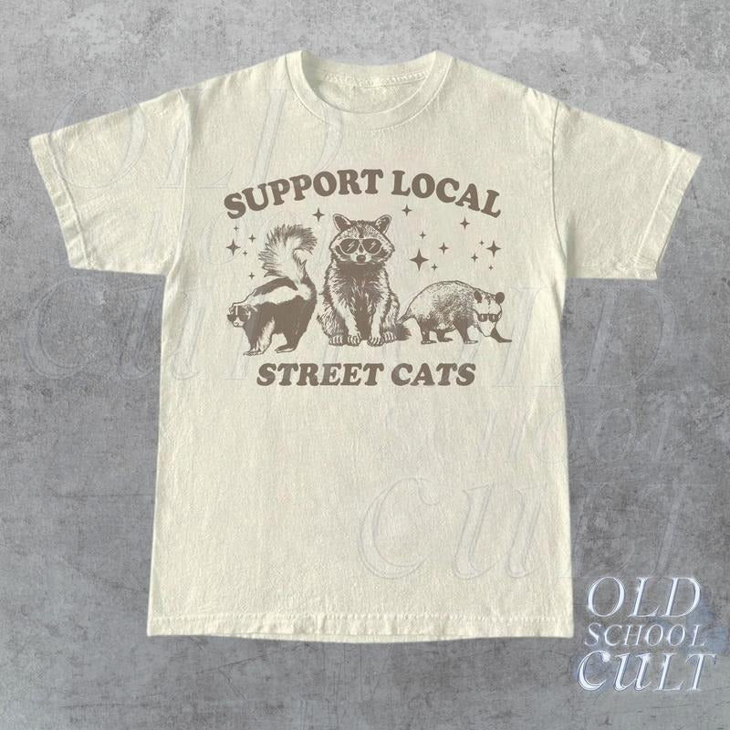 Support Local Street Cats Vintage Graphic T-shirt Retro Unisex Adult T Shirt Y2k Raccoon T Shirt Nostalgia T Shirt...