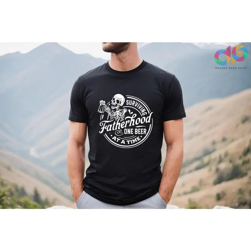 Surviving Fatherhood One Beer at a Time Shirt, Funny Dad Tee, Skeleton Dad Hoodie Sweatshirt | PrintMintTees.com