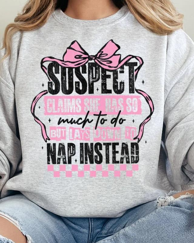 Suspect Naps Instead Heavy-Weight Crew Sweatshirt Fleece Spandex Unisex Womenswear funny Shirt Hoodie | PrintMintTees.com