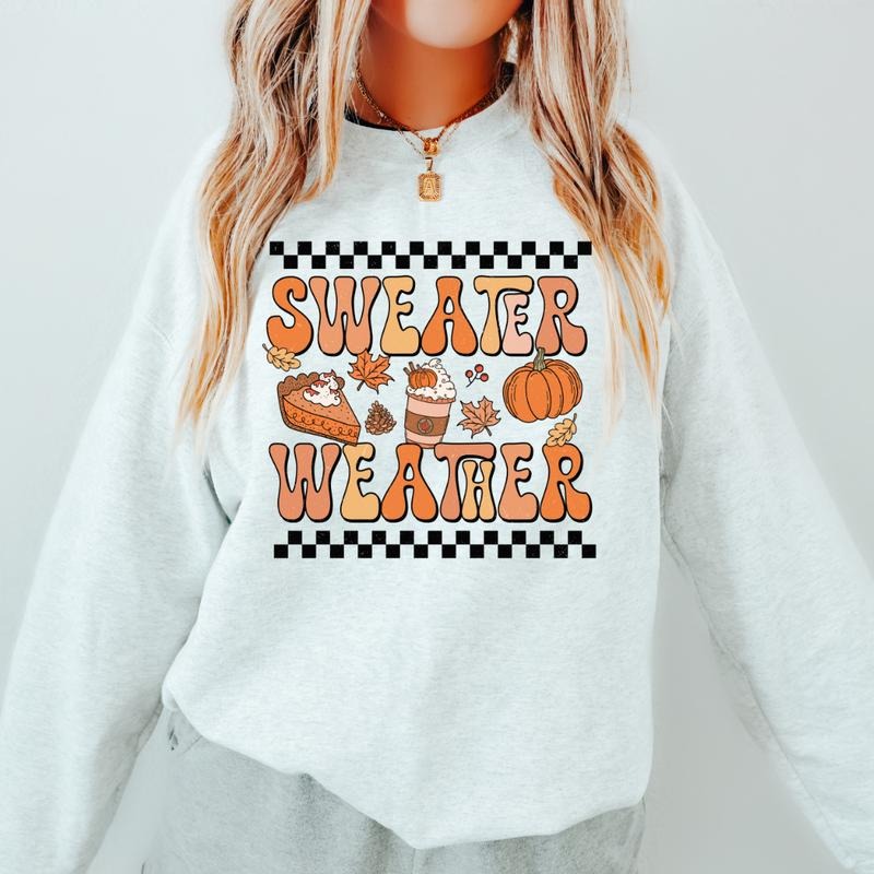 Sweater Weather Crewneck, Fall Sweatshirt, Graphic Fall Crewneck, Sweatshirt Unisex Fit Causal Sweatshirt for Halloween...
