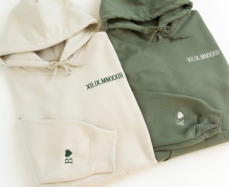 Custom Embroidered Roman Numeral Hoodie/Sweatshirt, Personalized Matching Sweatshirt, Couples Gift, Personalized Gift...