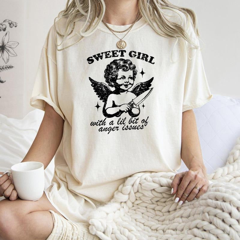 Sweet Girl, Anger Issues, Cupid, Angel, Meme, Aesthetic, Funny, Comfort Colors Tshirt, Women's Crew Neck, Crewneck Hoodie...