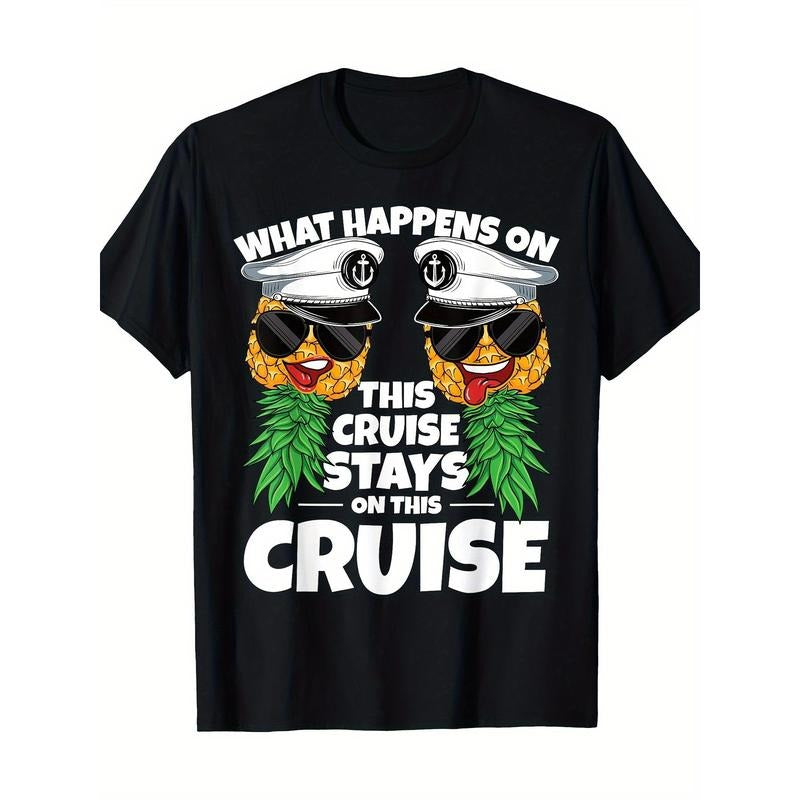 Swinger What Happens On This Cruise Stays On This Cruise T-Shirt-Comfortable, Crew Neck, Casual, Print, Fashion, 220g,...