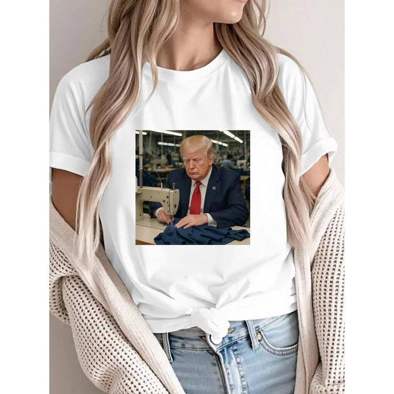 T - Shirt Featuring Image of trump Operating a Sewing Machine in a Factory Setting style 02 Hoodie Sweatshirt |...