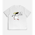 T - Shirt with Cartoon Penguin Saying "No More Tariffs" and "RESIST" Message