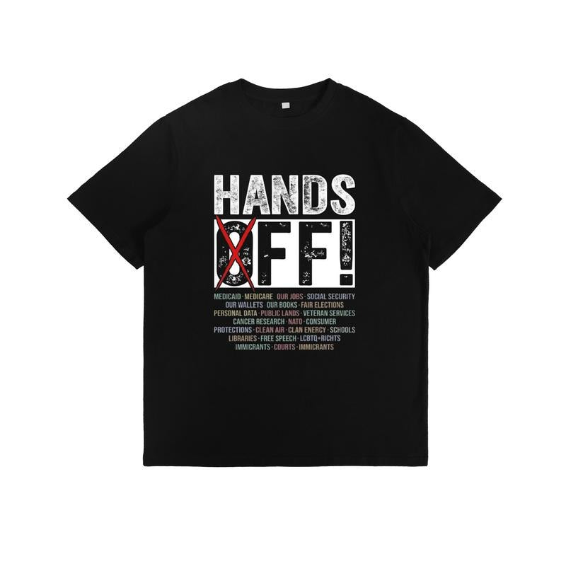 T-Shirt with "HANDS OFF!" Slogan and List of Protected Entities and Services Print style 02 Hoodie Sweatshirt